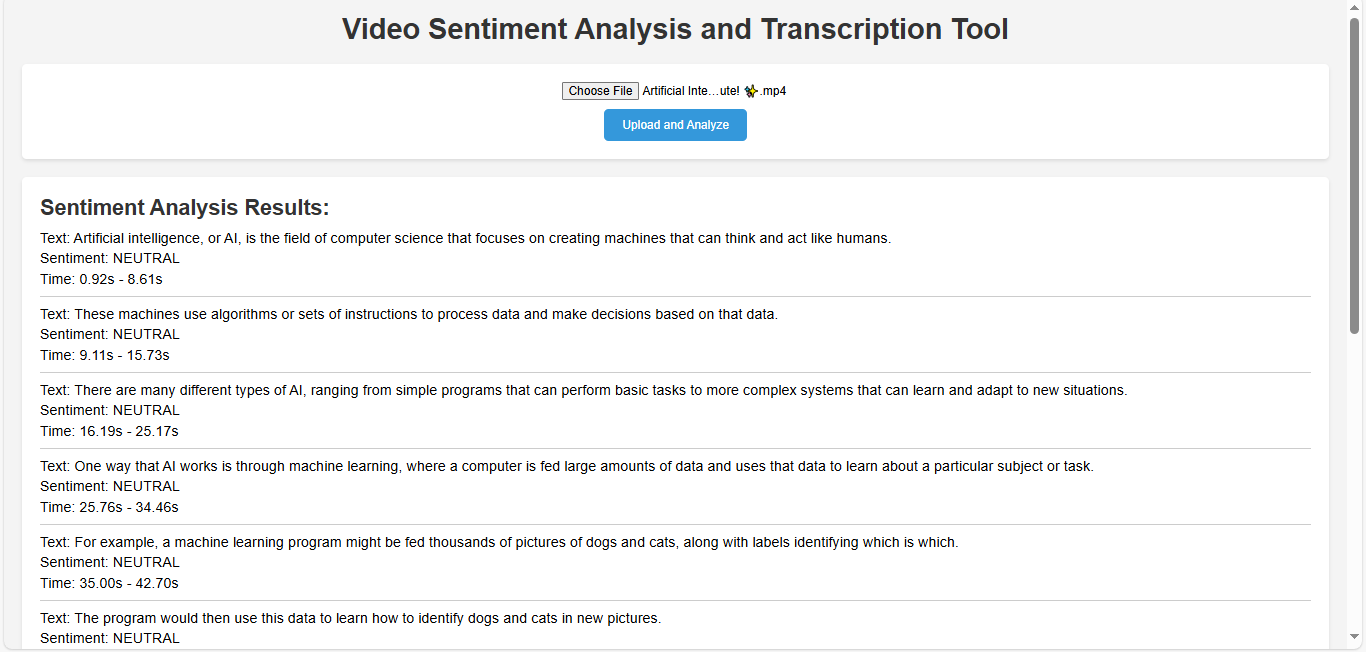 Video Transcription and Sentiment Analysis Using AssemblyAI API